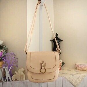 Bass & Co Beige Messenger Flap Convertible Crossbody Bag Vegan Leather